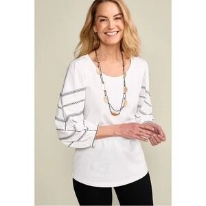 Soft Surroundings Top Womens 2X Hildi Crochet Trimmed Tee Balloon Slv Boho